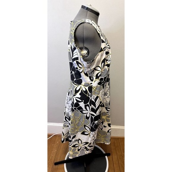 Vintage Ashley Stewart Plus Size 16 brown Beige Yellow Floral Retro Midi Dress - Picture 6 of 11